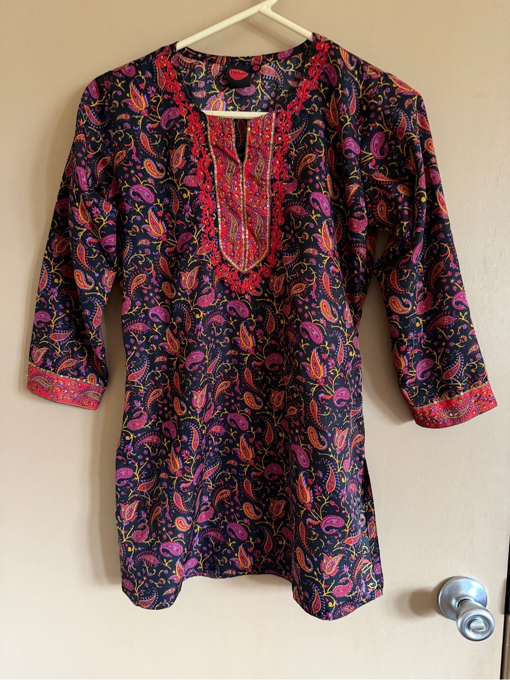 Women’s Black Paisley Embroidered Tunic - Pink & Red Accents